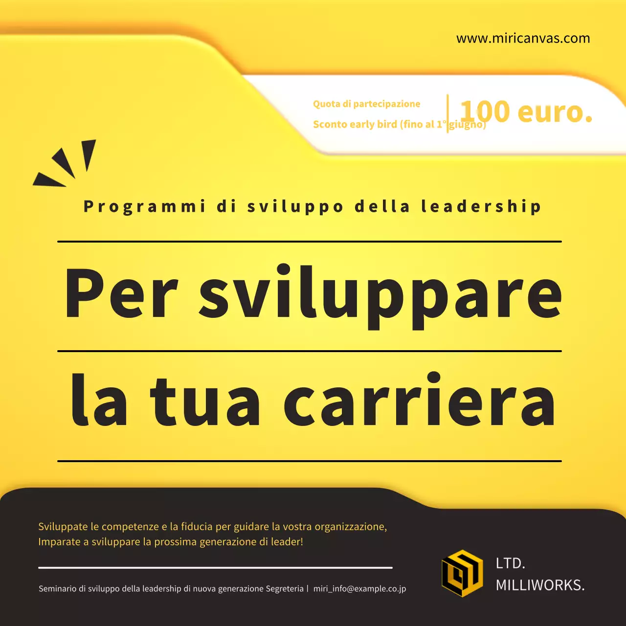 Promozione di un seminario di sviluppo della leadership di tendenza in giallo e nero