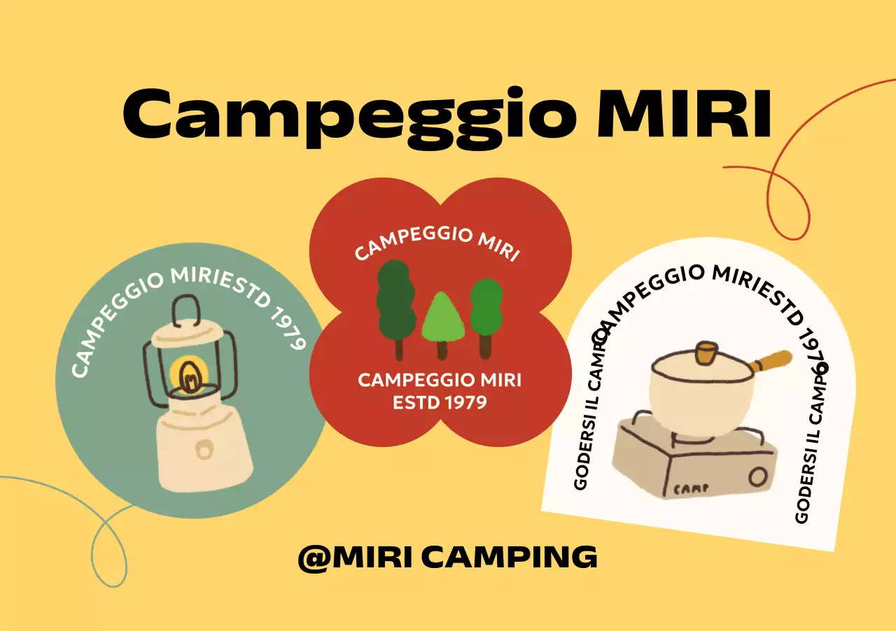 Campeggio con varie forme e immagini del campeggio disegnate a mano