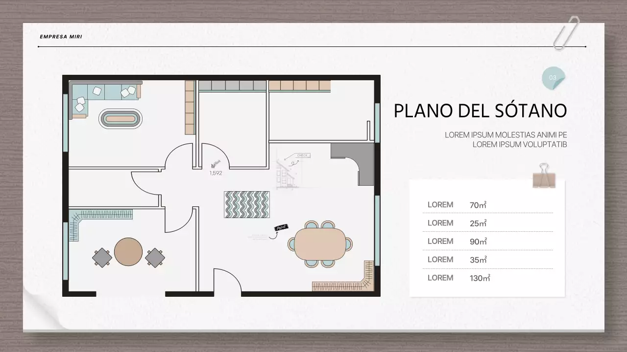 Informe de arquitectura moderna y planos en beige y azul claro