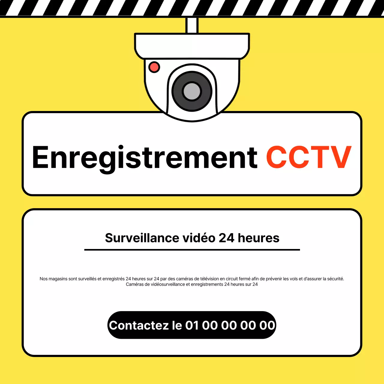 Avis simple d'enregistrement de vidéosurveillance jaune et noir