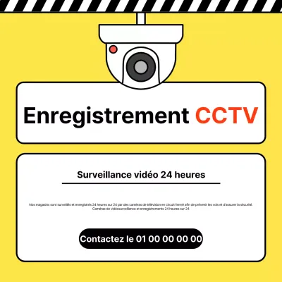Avis simple d'enregistrement de vidéosurveillance jaune et noir