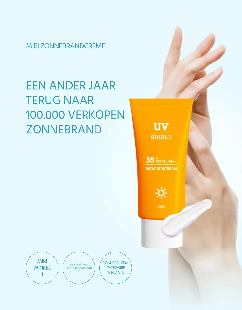 Een eenvoudige zonnebrandcrème in lichtblauw en oranje uitgelegd