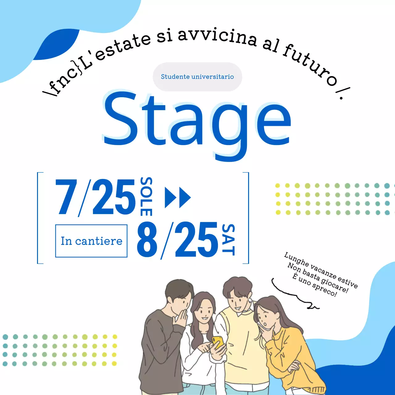 Un semplice annuncio di reclutamento di stage universitari in bianco e blu