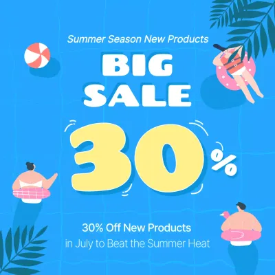 Minimalist summer sale ad in yellow and light blue