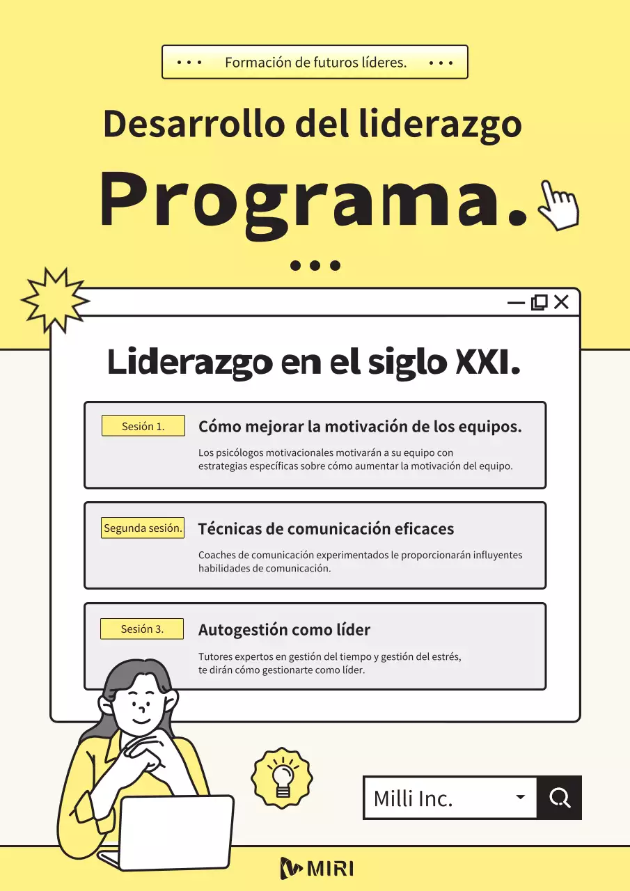 PR para un bonito seminario de liderazgo en amarillo y blanco.