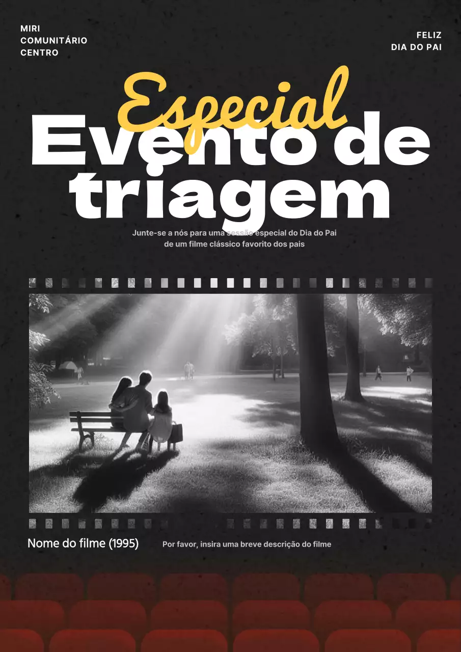 Promover uma sessão de cinema simples a preto e vermelho para o Dia da Mãe