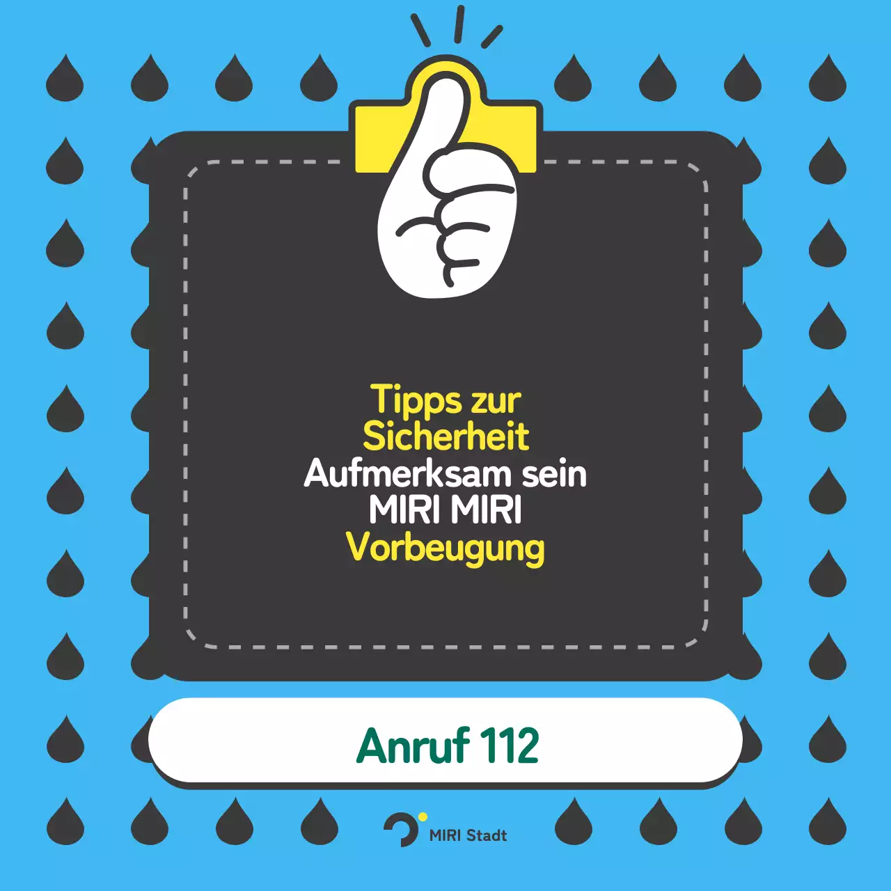 Ein schwarz-blauer Sicherheitsratgeber für die Regenzeit in Pop-Art-Optik
