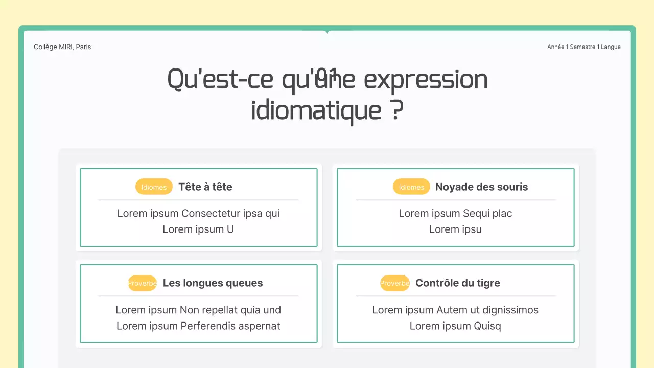 Leçon sur le concept du livre vert et jaune pour les expressions idiomatiques coréennes de l'école secondaire