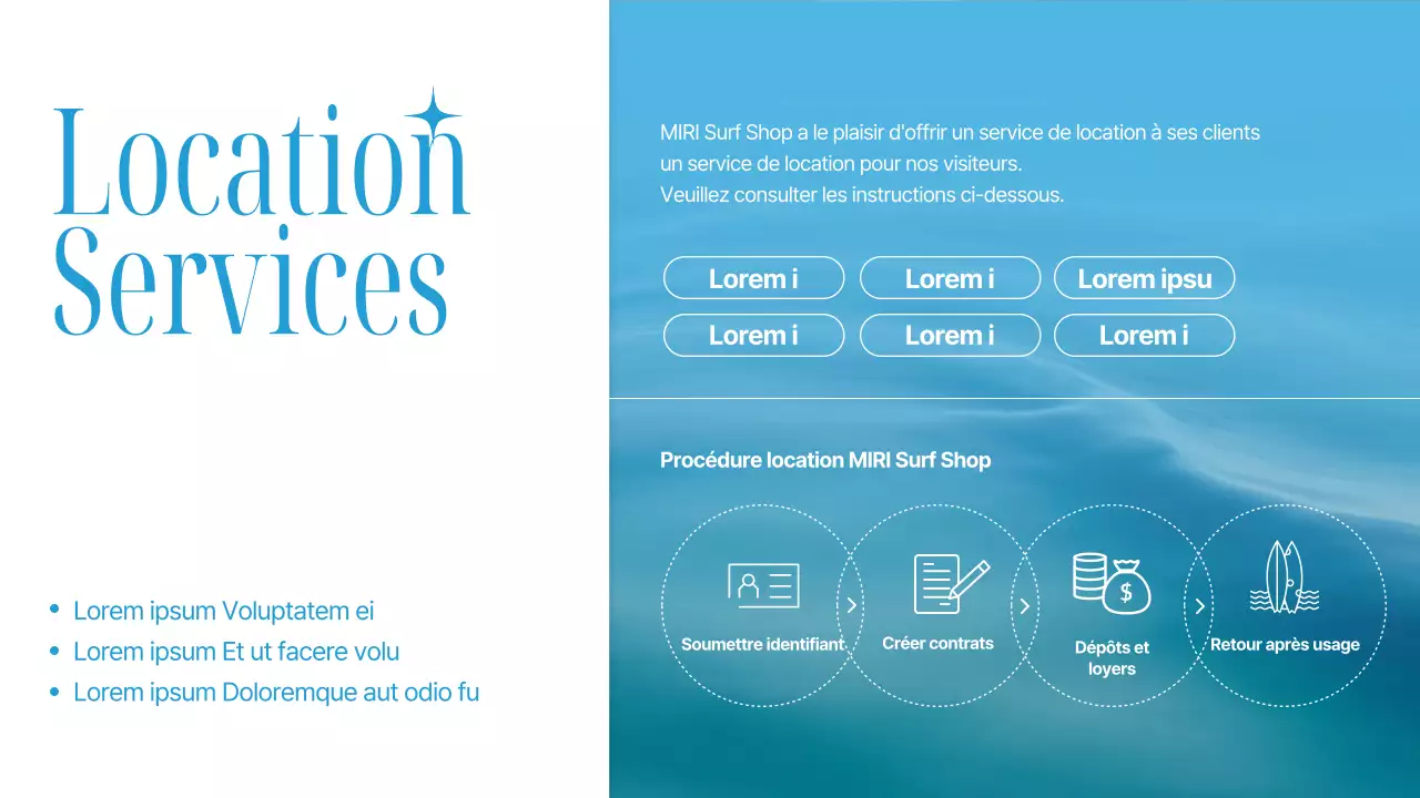 Annonce pour un magasin de surf branché en bleu clair