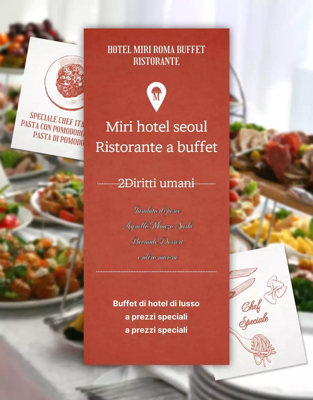 Buffet d'albergo classico in rosso e avorio post.