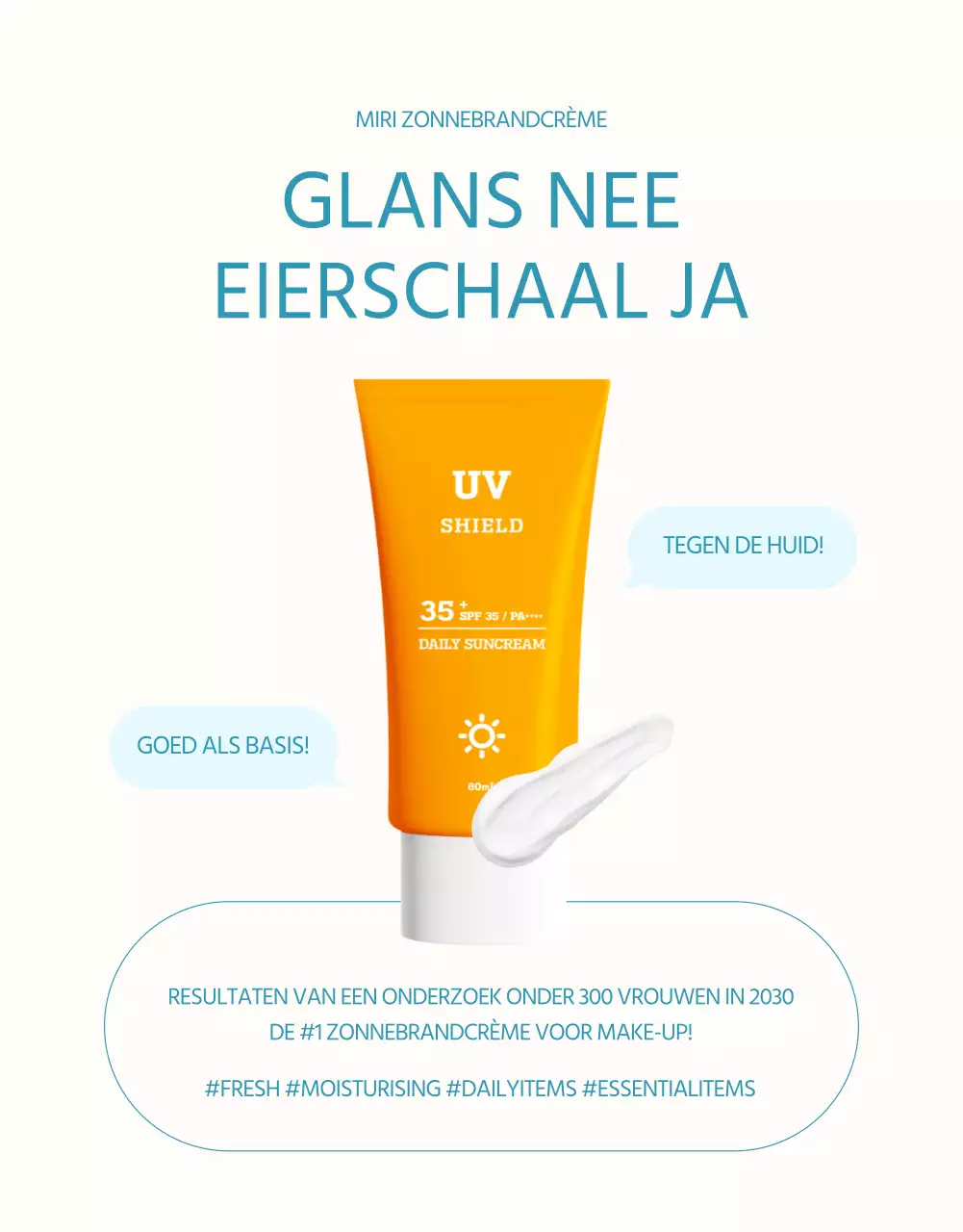 Een eenvoudige zonnebrandcrème in lichtblauw en oranje uitgelegd