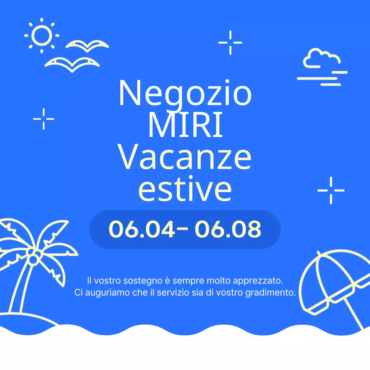 Un semplice annuncio di vacanze estive in giallo e blu