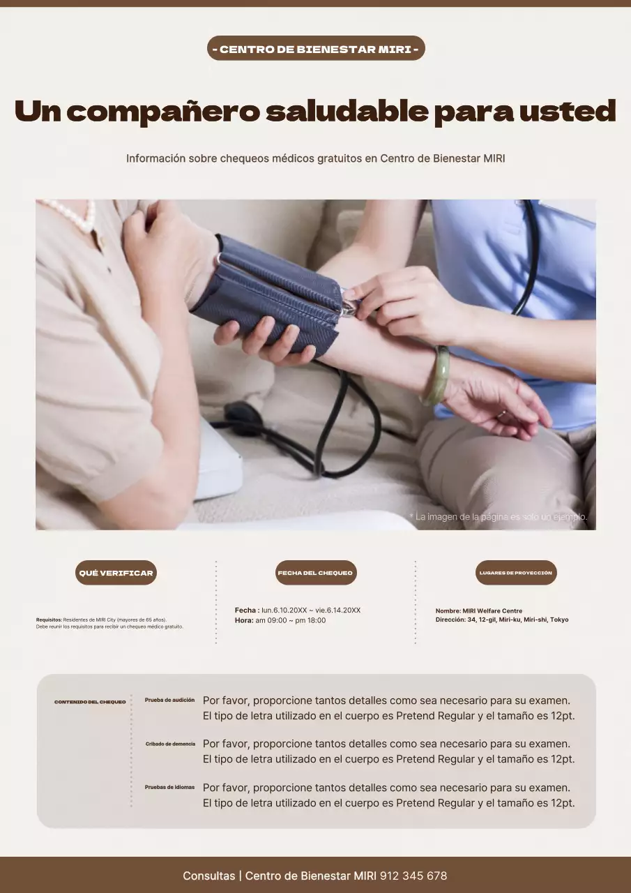 Una moderna guía en blanco y marrón de chequeos médicos gratuitos para mayores