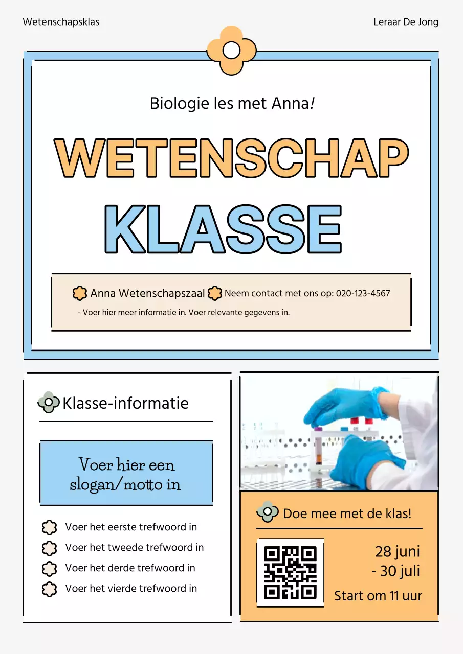 Bevorder de werving van wetenschappelijke cursussen met lichtblauwe en oranje accenten