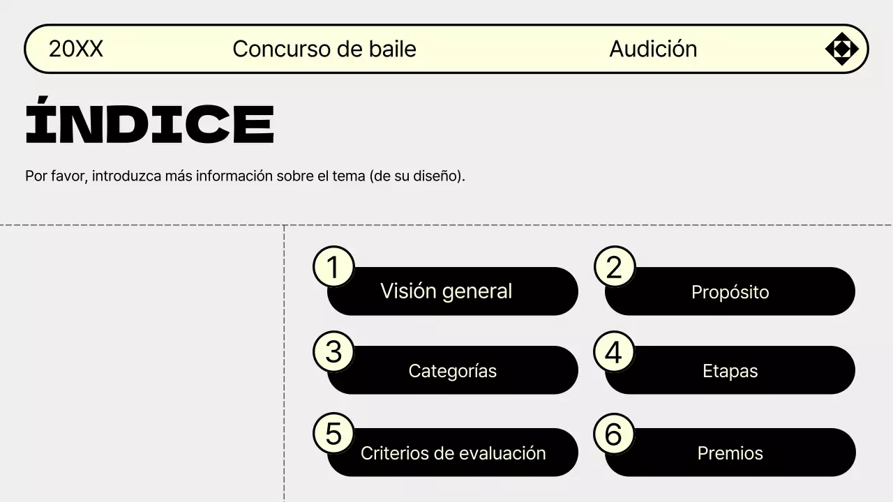 Promociona tu audición de baile con la moderna combinación de colores gris y amarillo