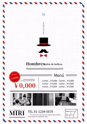 Anuncio sencillo y moderno de peluquería masculina en blanco y rojo