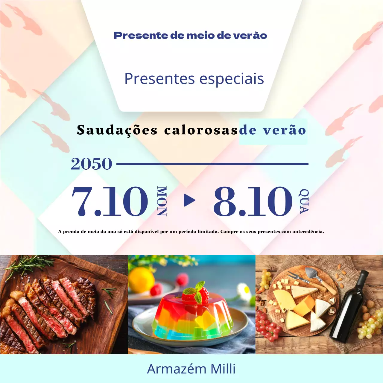 Promoção de produtos de presente em tons pastel para oferecer no meio do ano.
