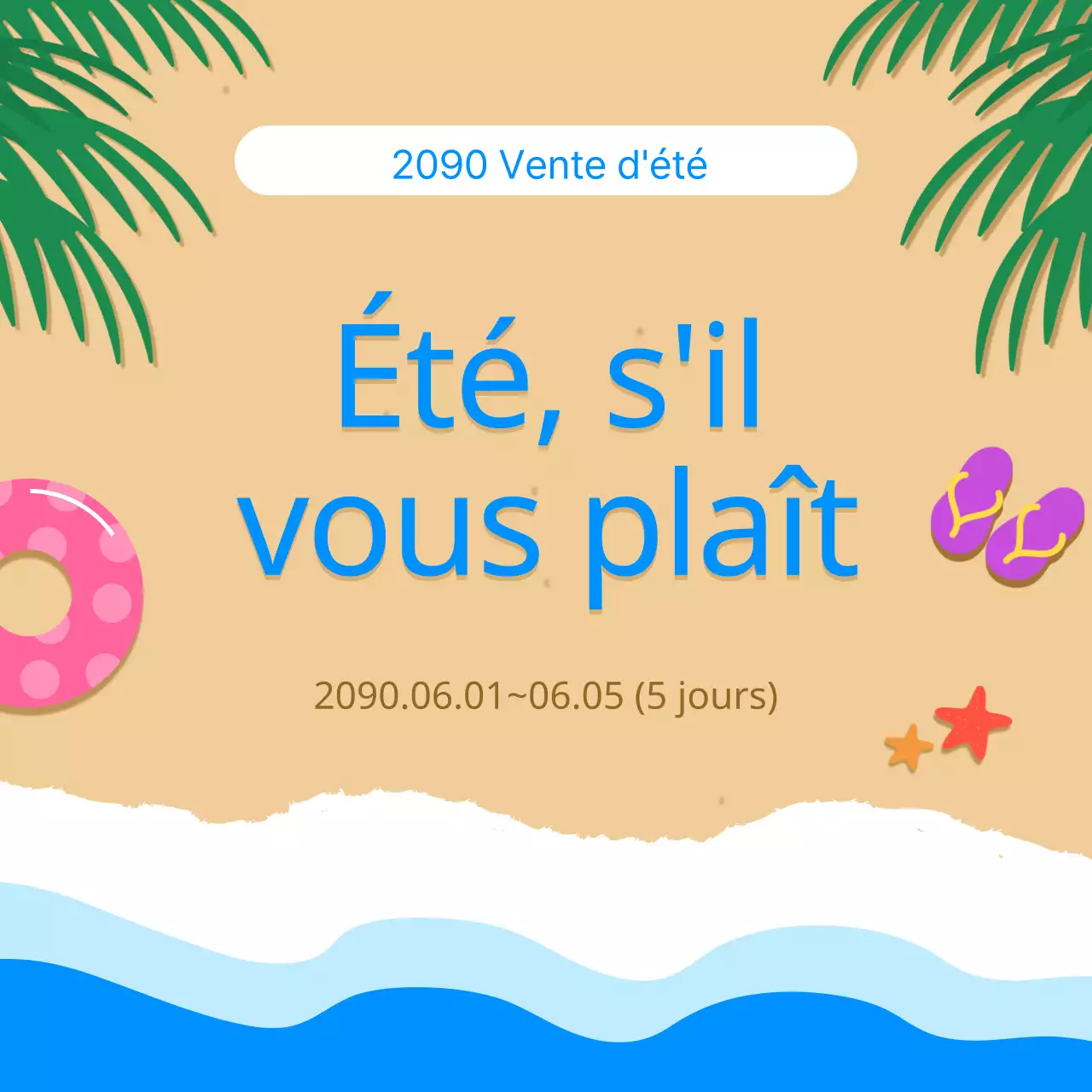 Une collection de vignettes d'événements estivaux tendance en bleu clair et en bleu