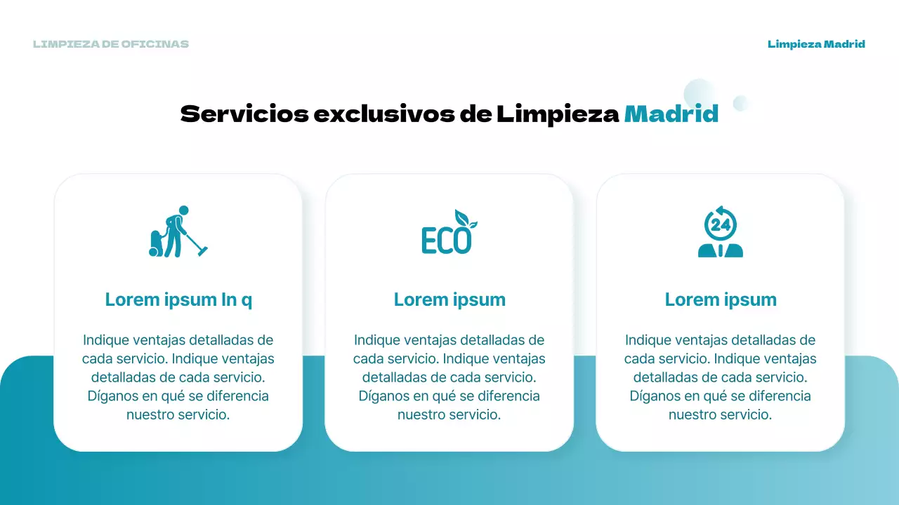 Un moderno folleto vertical azul claro para el servicio de limpieza de oficinas