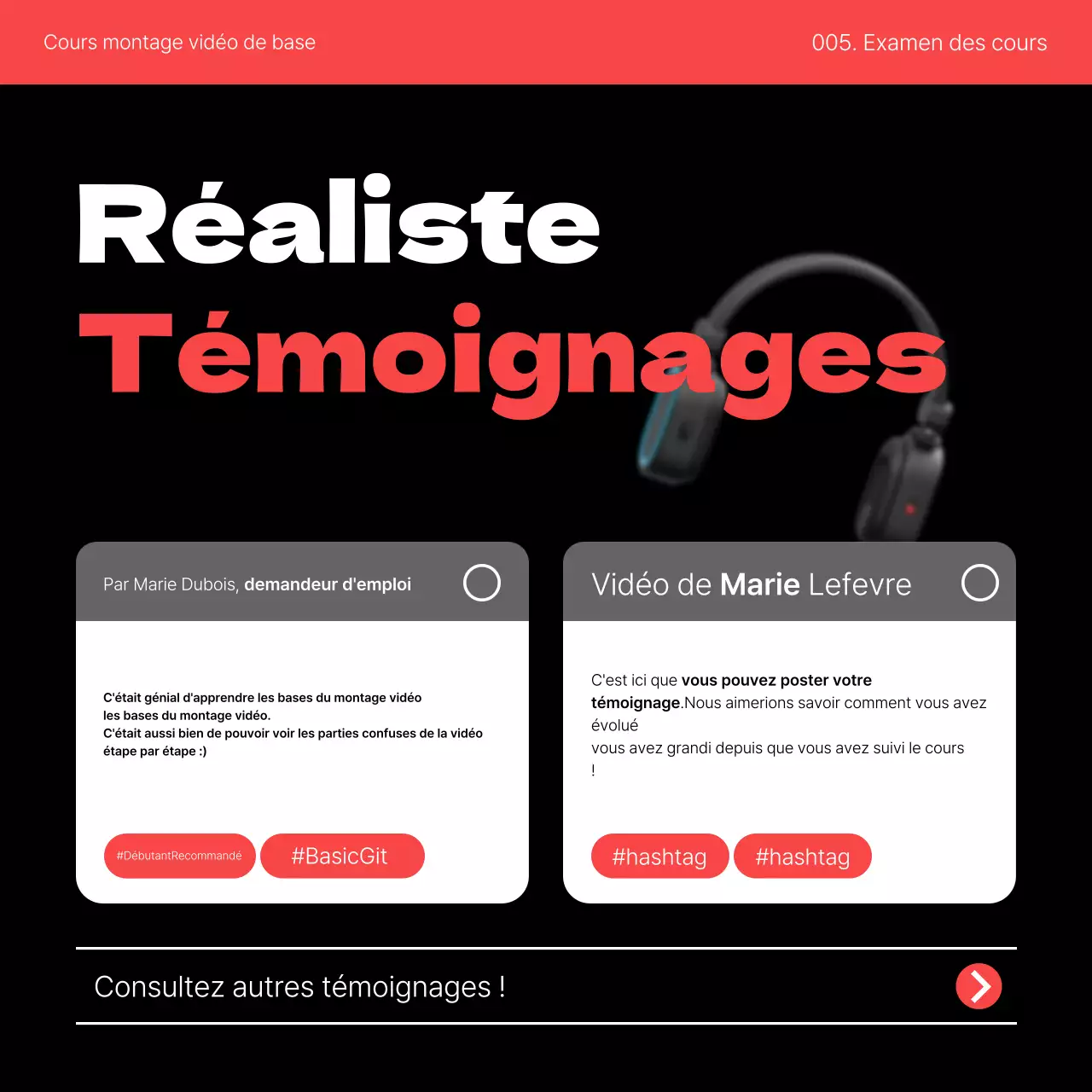 Promouvoir un cours simple d'auto-amélioration du montage vidéo en rouge et noir