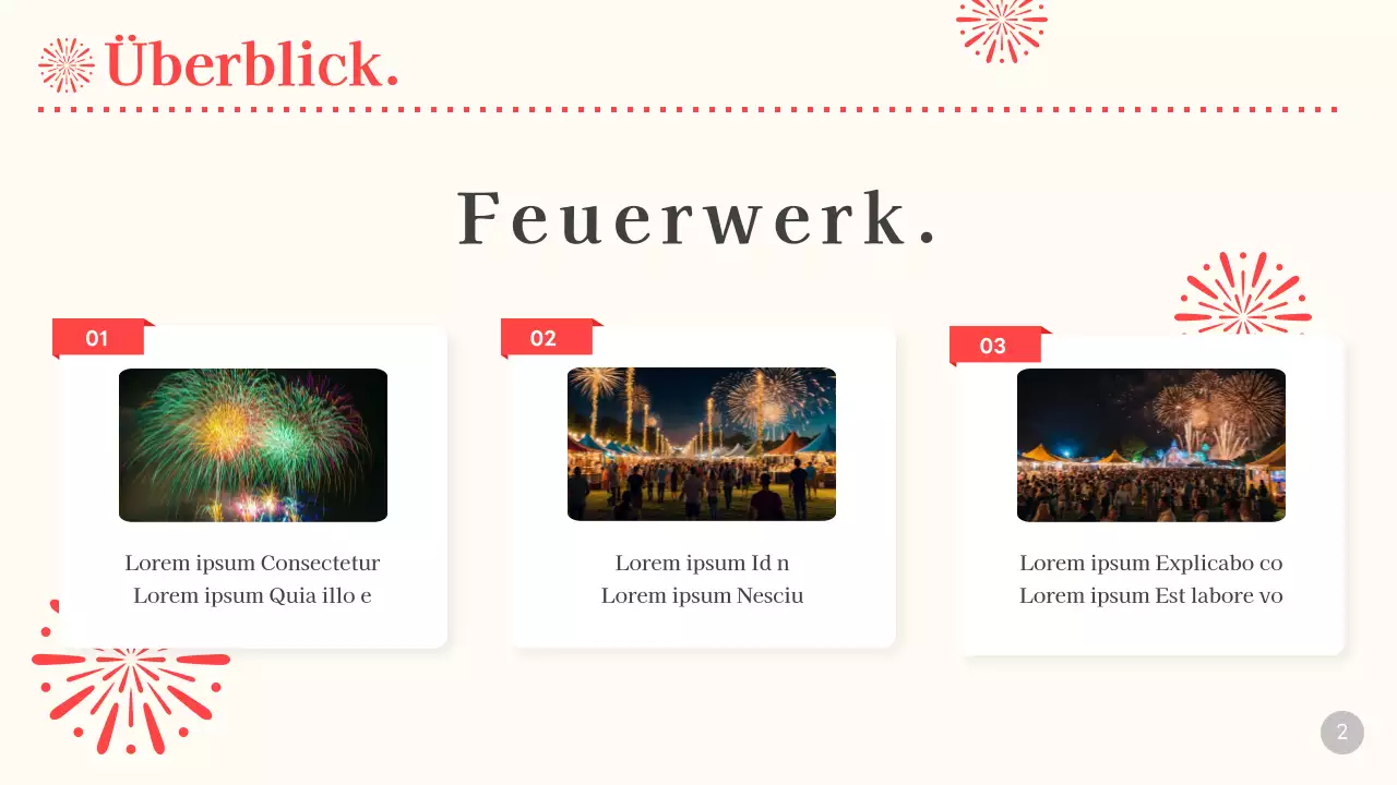 Planung eines beige-roten Feuerwerks