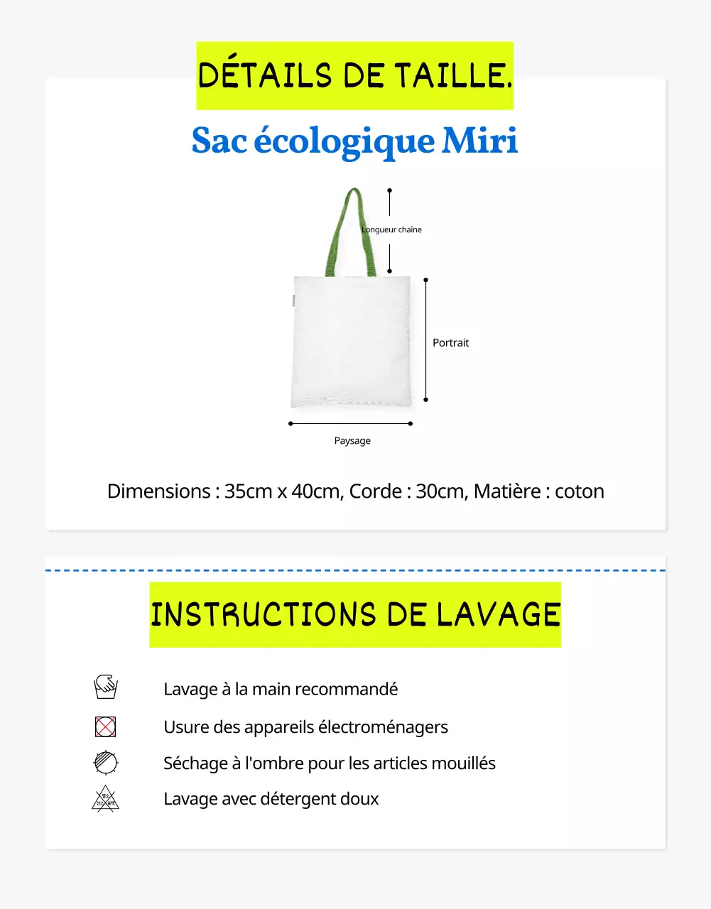 Sac écologique de mode estivale simple en bleu expliqué