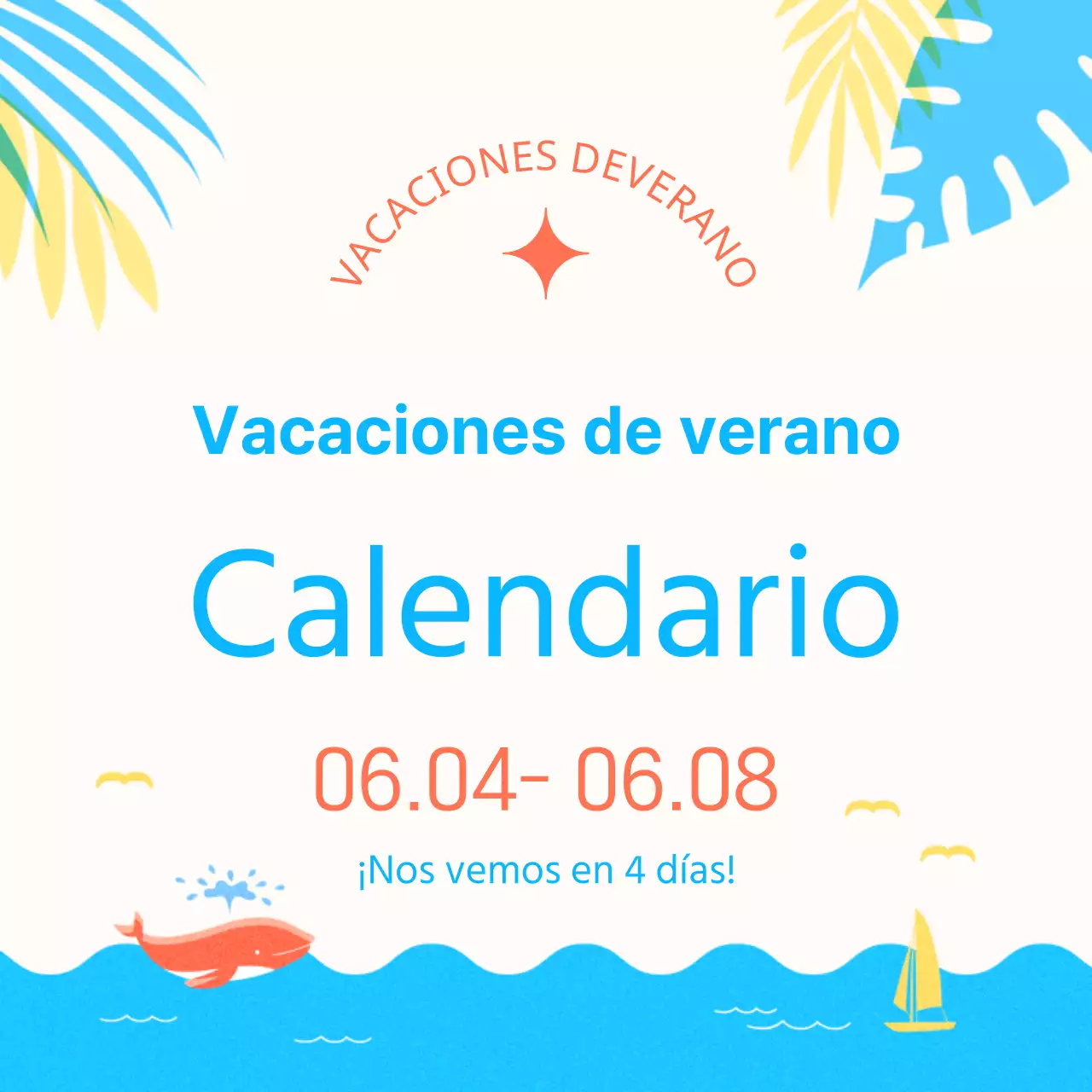 Un sencillo anuncio de vacaciones de verano en amarillo y azul