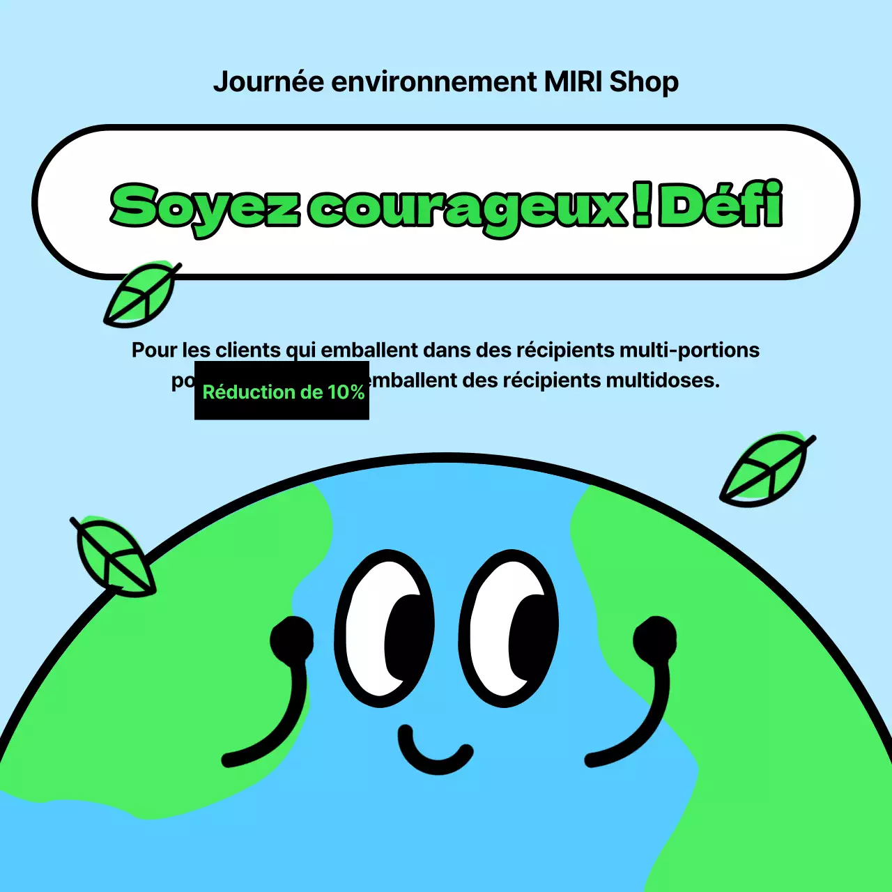 Un flyer de réduction kitsch vert et bleu ciel pour la Journée de l'environnement