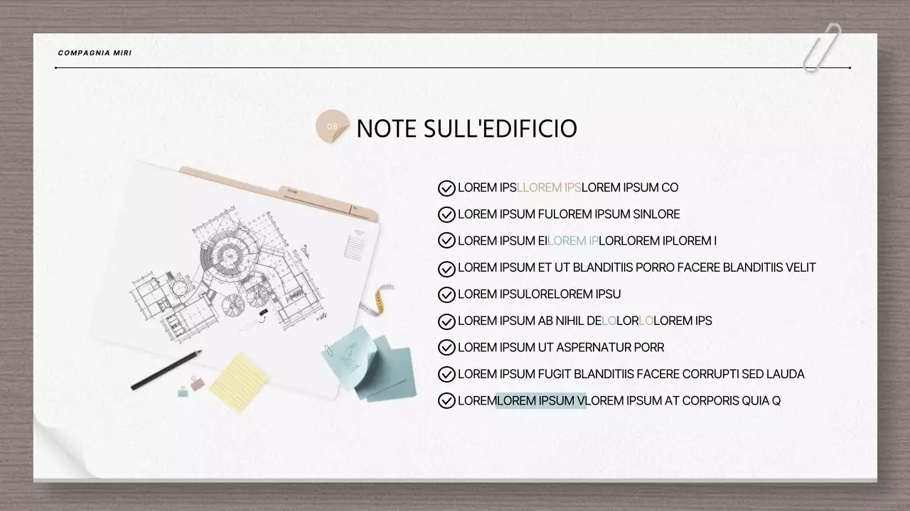 Relazione di architettura moderna e planimetria in beige e azzurro