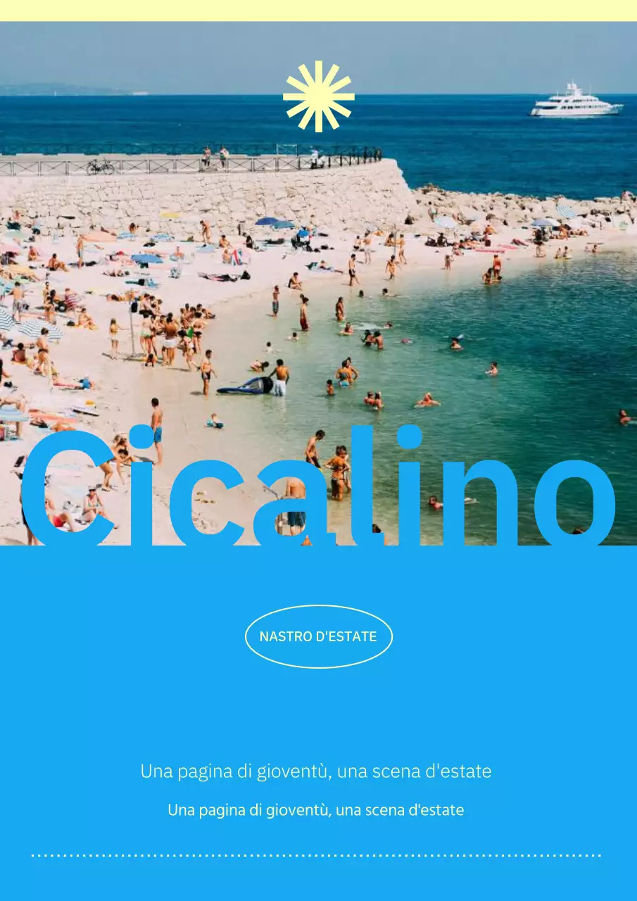 Post estivo sulla spiaggia ispirato alla natura in giallo e azzurro