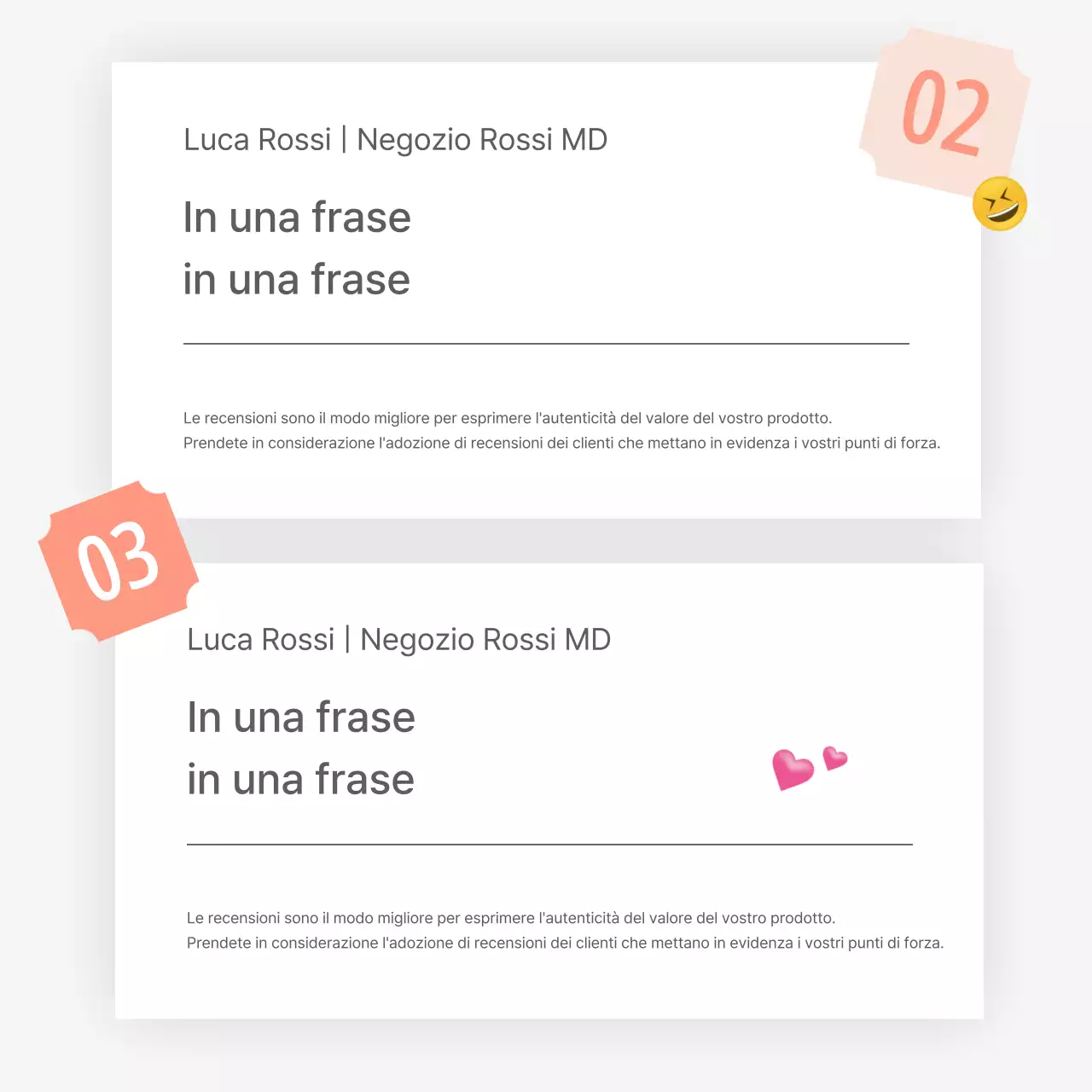 Una recensione o una pubblicità per un negozio di moda con un semplice stile emoji bianco e grigio.