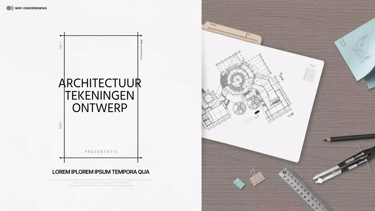 Modern architectuur- en blauwdrukrapport in beige en lichtblauw