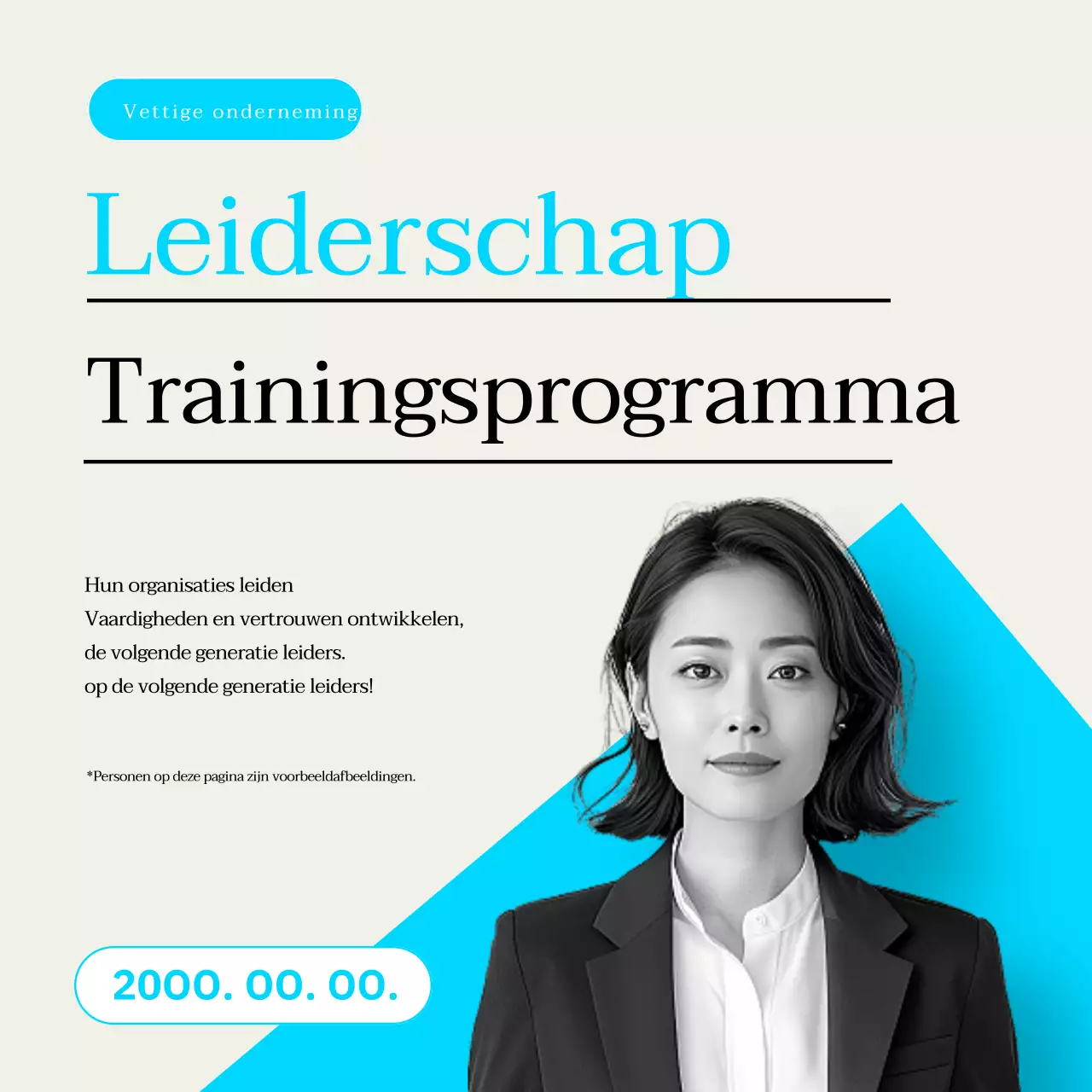 Een eenvoudig lichtblauw en beige promotiestuk voor een seminar over het stimuleren van de volgende generatie leiderschap.