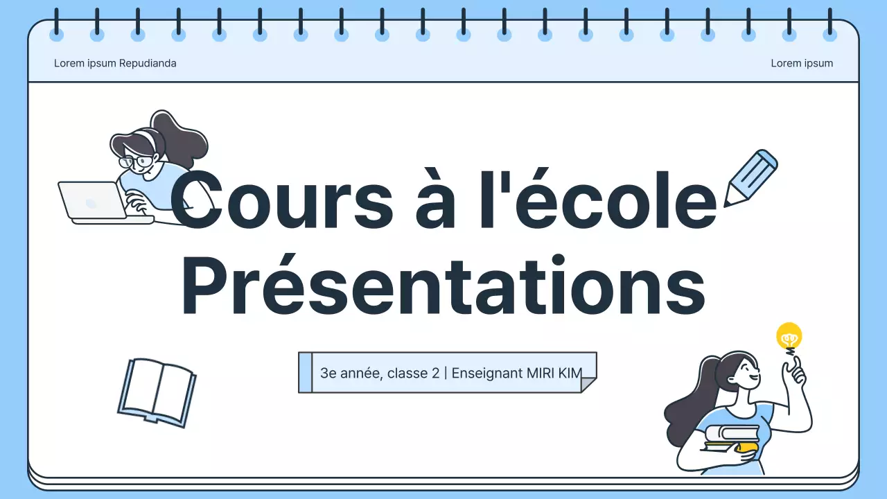 Plan de cours simple pour un professeur d'école en bleu et blanc