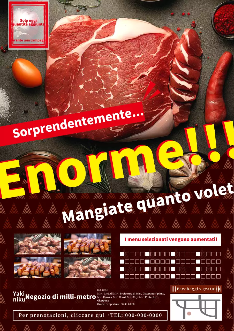 Pubblicità di un negozio di carne con scritte semplici e in grassetto in marrone