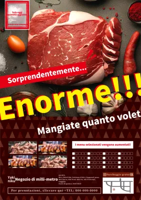 Pubblicità di un negozio di carne con scritte semplici e in grassetto in marrone