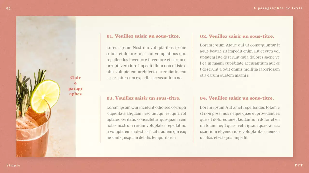 Propositions minimalistes roses pour les messages longs et courts