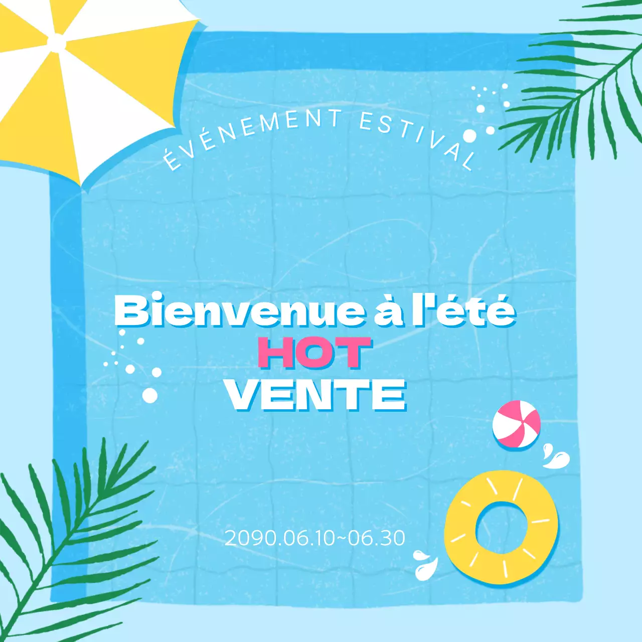 Une collection de vignettes d'événements estivaux tendance en bleu clair et en bleu