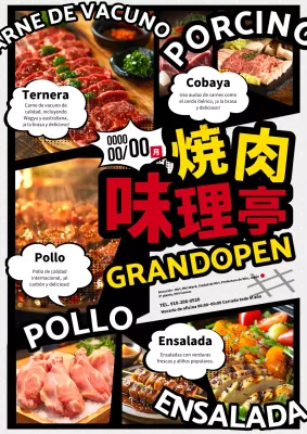 Anuncio abierto simple de bulgogi en estilo de dibujos animados negros