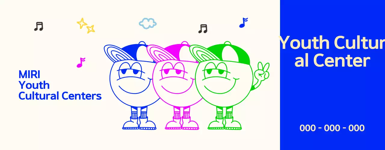 A bright and cute youth cultural center with teenage characters