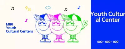 A bright and cute youth cultural center with teenage characters