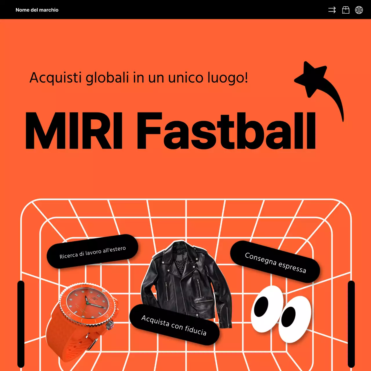 Semplice promozione sui social media della vendita diretta all'estero in arancione e nero