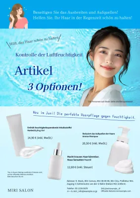 Moderner Regenzeit-Haarpflege-Flyer in Weiß und Blau
