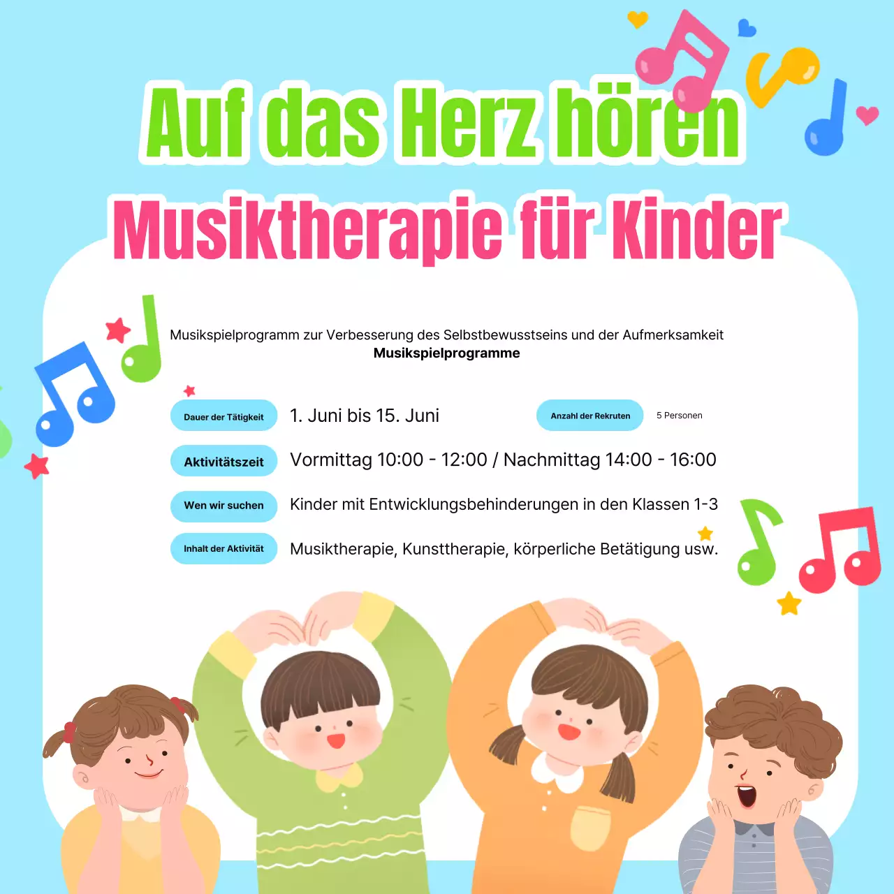 Förderung der Musiktherapie für Kinder in Hellblau