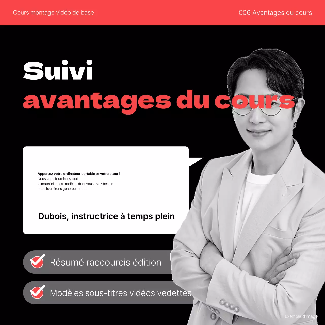 Promouvoir un cours simple d'auto-amélioration du montage vidéo en rouge et noir