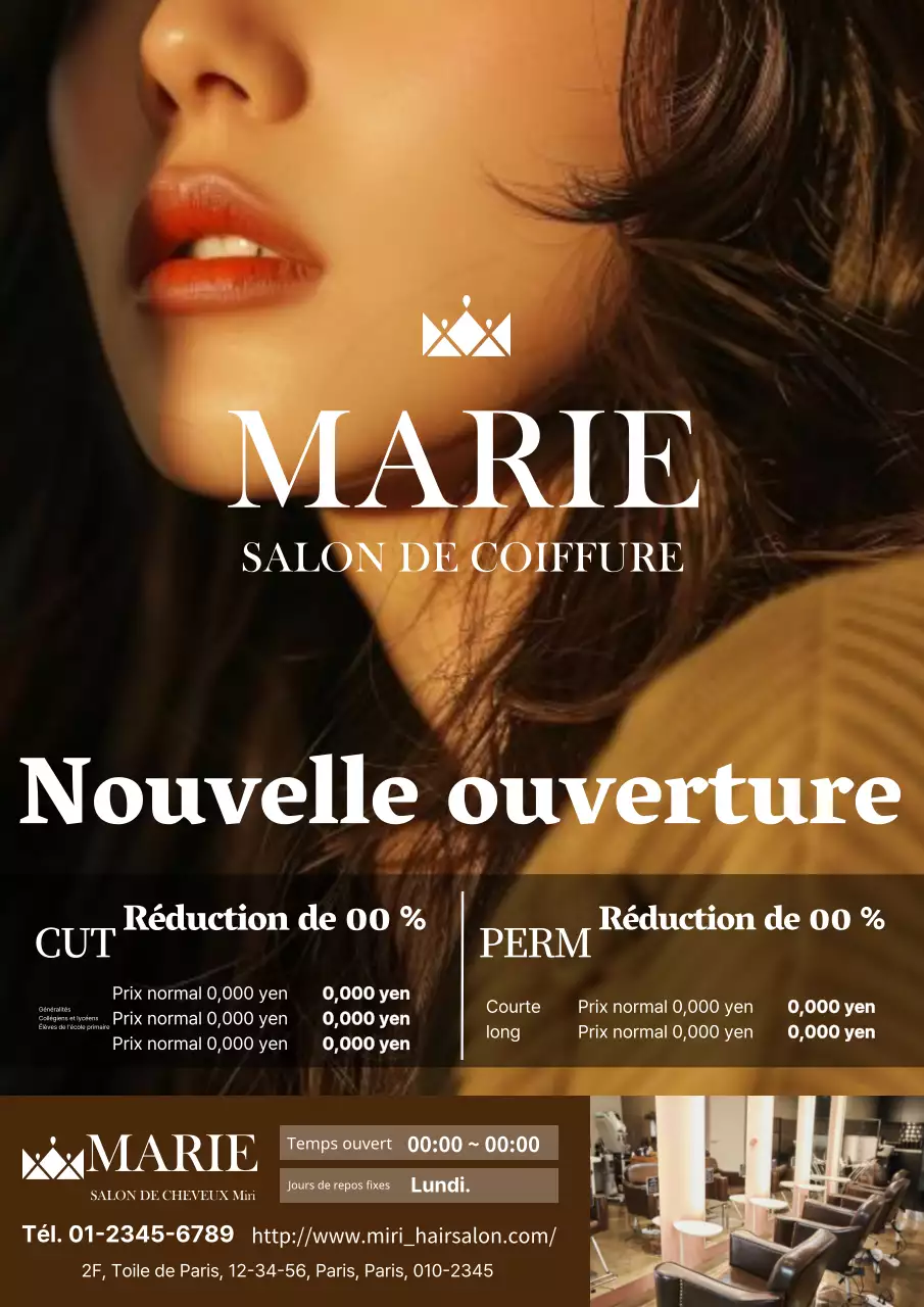 Publicité simple et élégante pour un salon de coiffure en marron