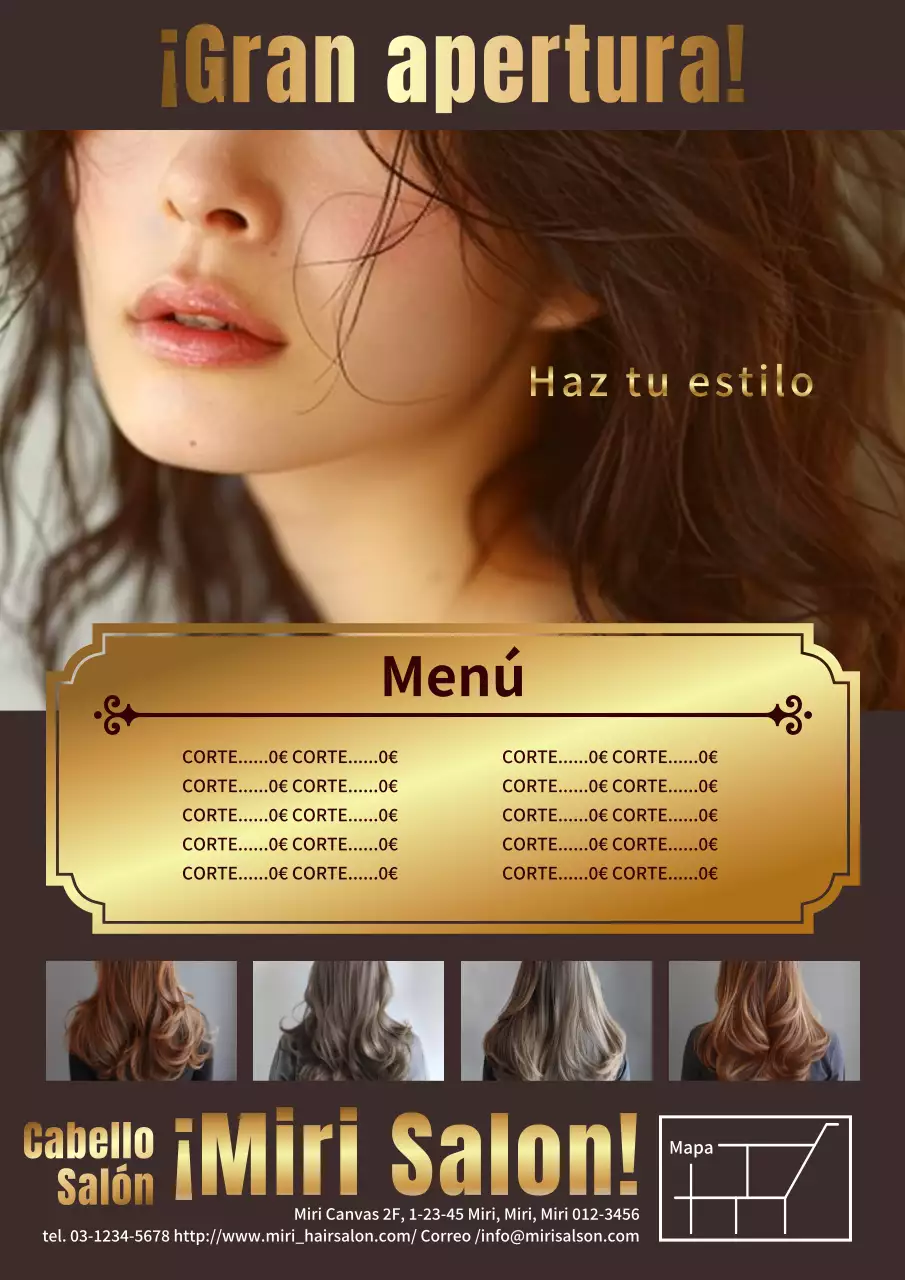 Elegante y clásico anuncio de peluquería en marrón y dorado