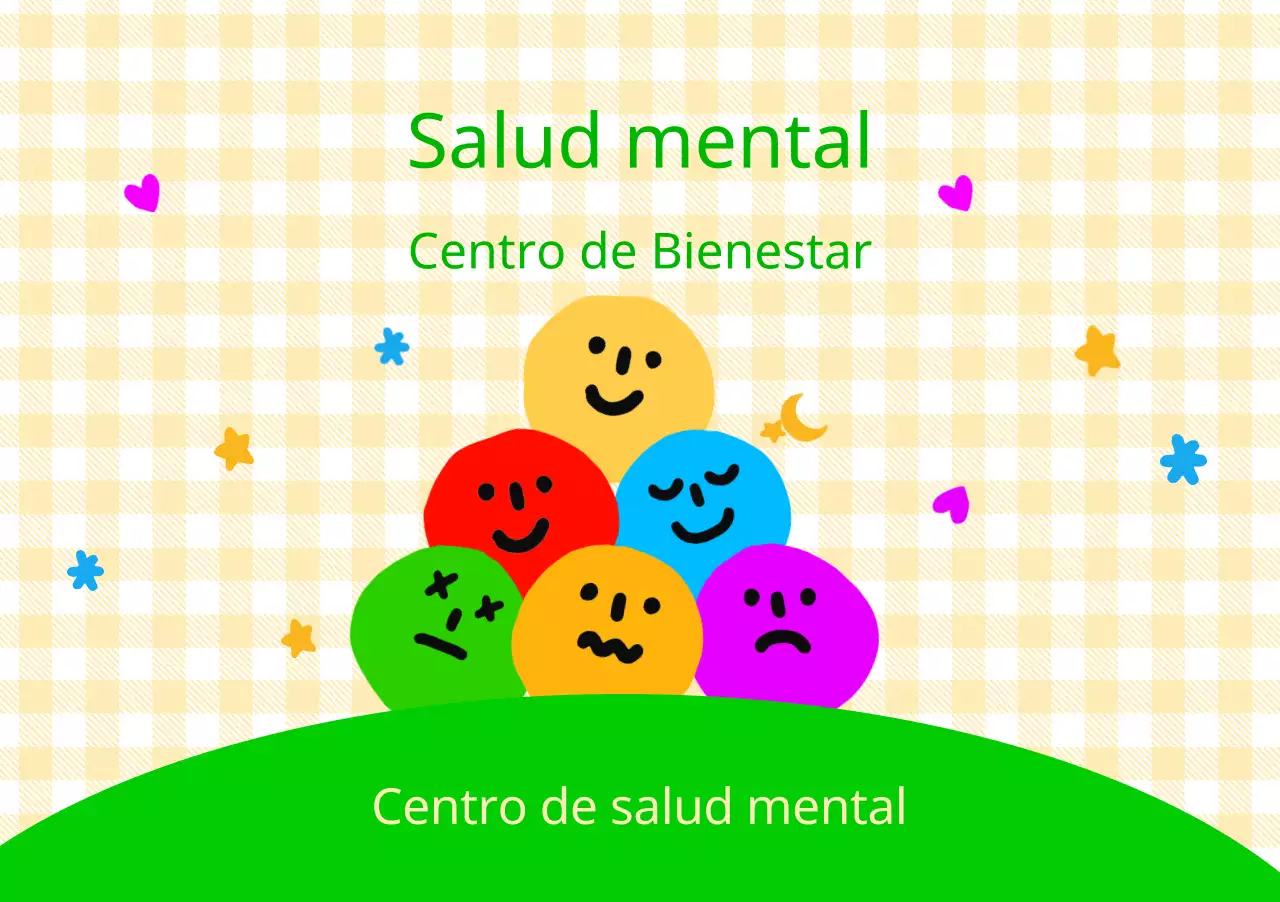 Un simpático centro de salud mental y bienestar con coloridas expresiones faciales