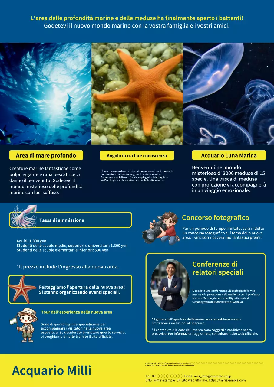 Promuovere l'apertura di una nuova area dell'Acquario di Storia Naturale della Marina.