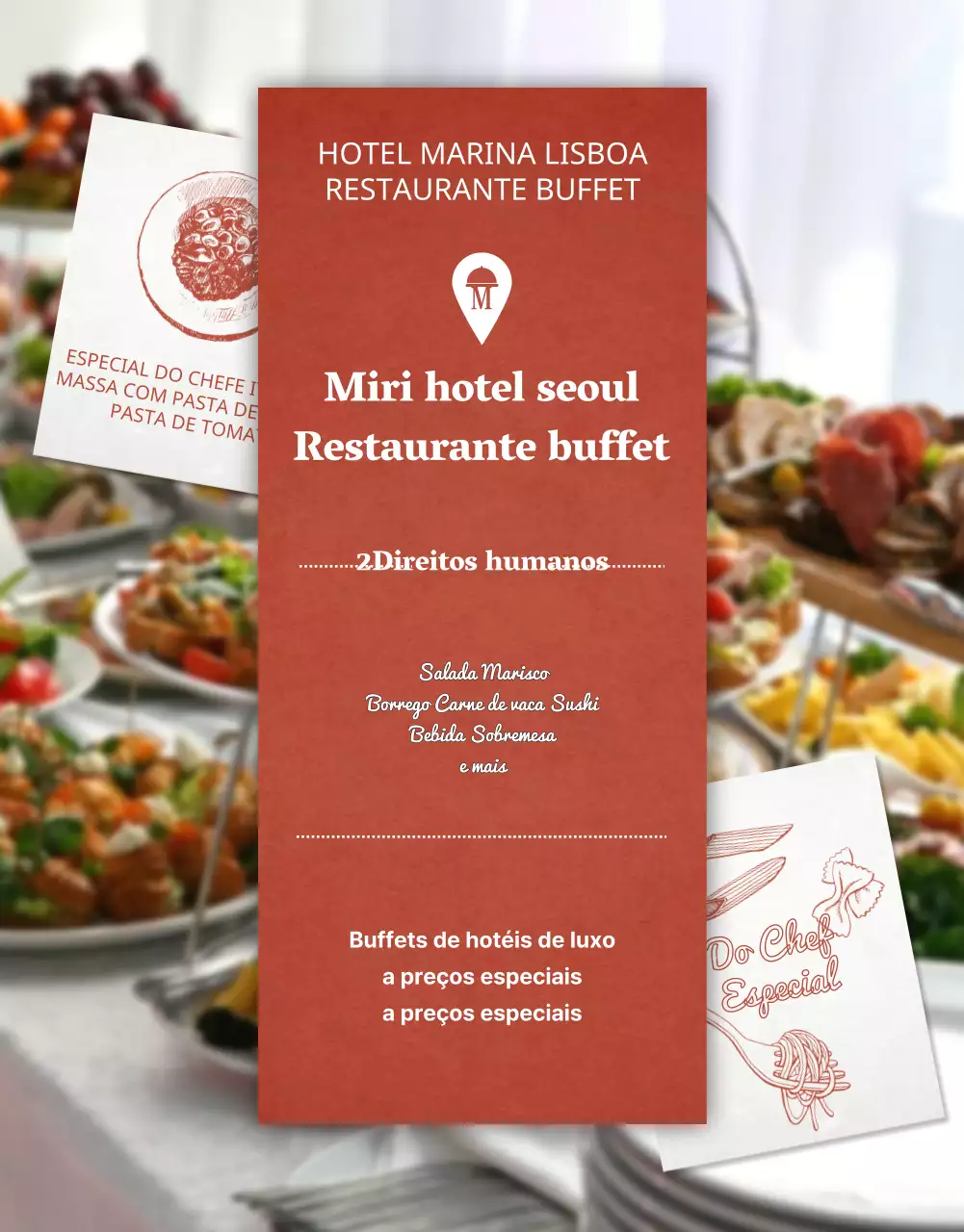 Buffets clássicos de hotel em vermelho e marfim